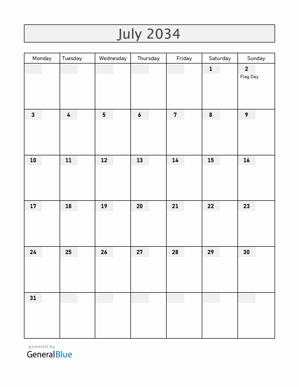 Curacao July 2034 Calendar with Holidays