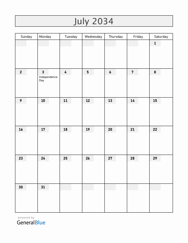 Belarus July 2034 Calendar with Holidays