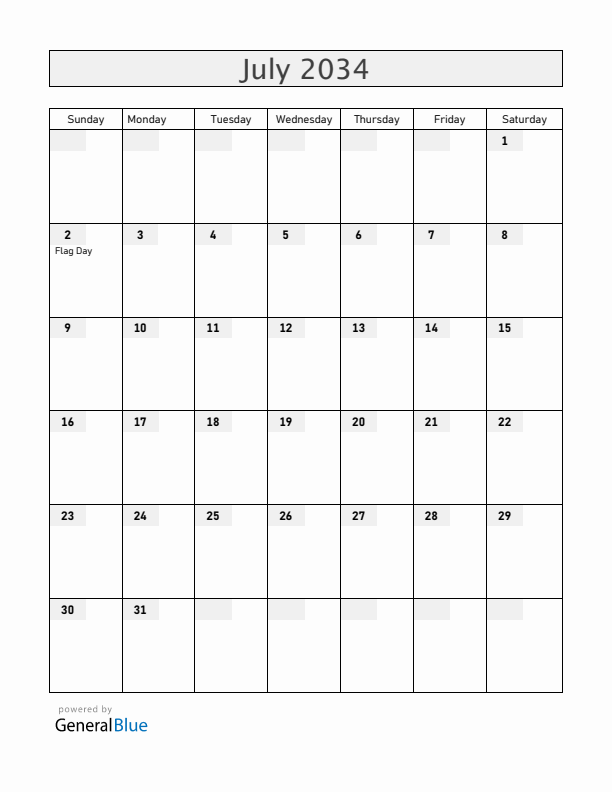 Curacao July 2034 Calendar with Holidays