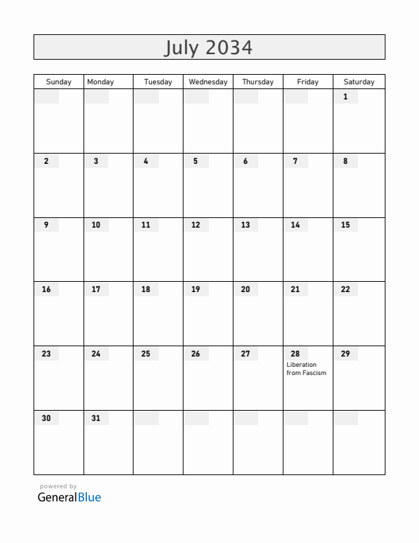 San Marino July 2034 Calendar with Holidays