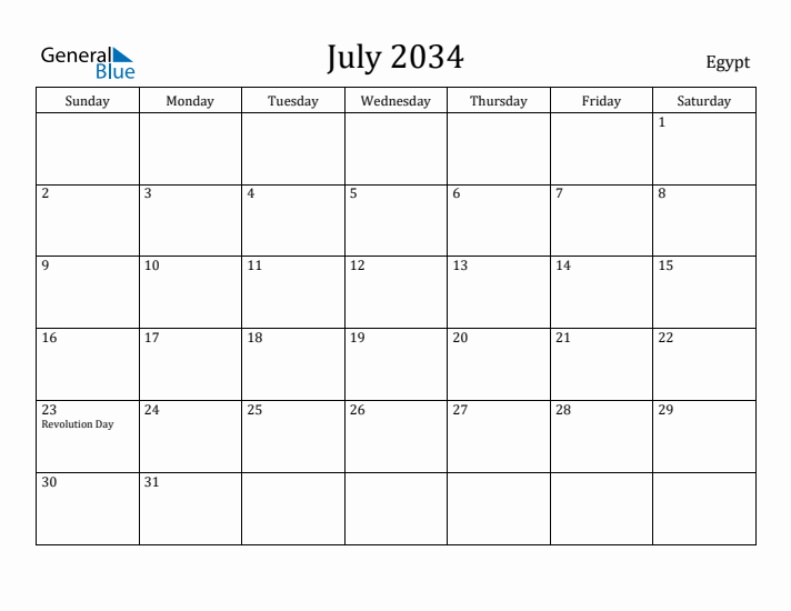 July 2034 Calendar Egypt
