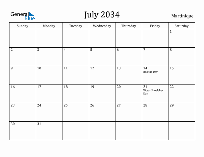 July 2034 Calendar Martinique
