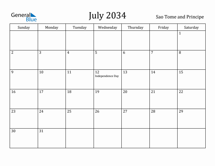 July 2034 Calendar Sao Tome and Principe