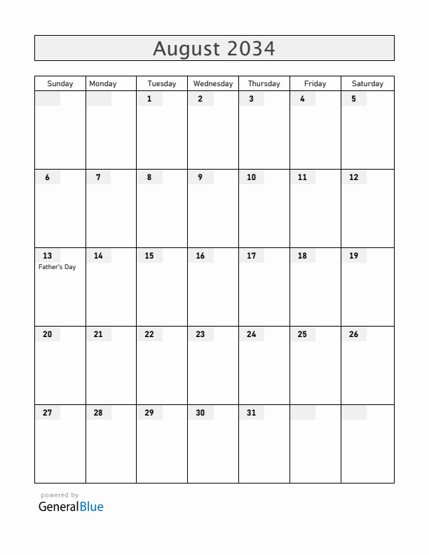 Brazil August 2034 Calendar with Holidays