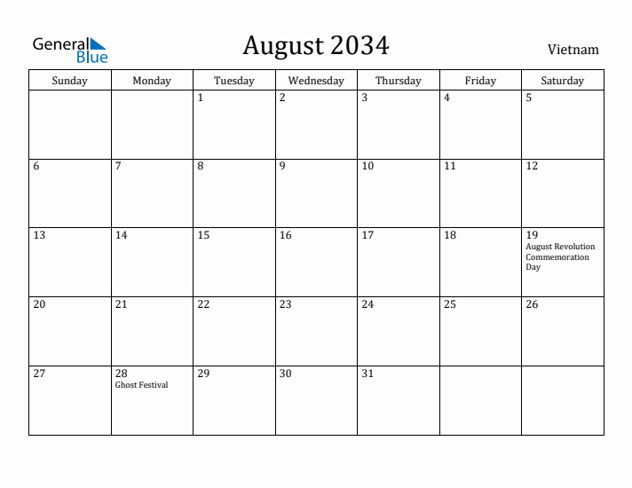 August 2034 Calendar Vietnam