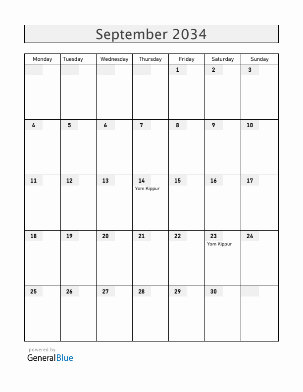 Croatia September 2034 Calendar with Holidays