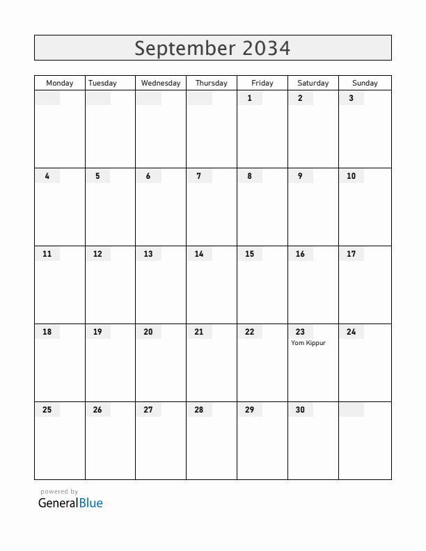 Serbia September 2034 Calendar with Holidays
