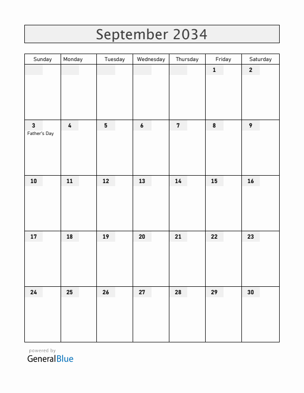 Australia September 2034 Calendar with Holidays