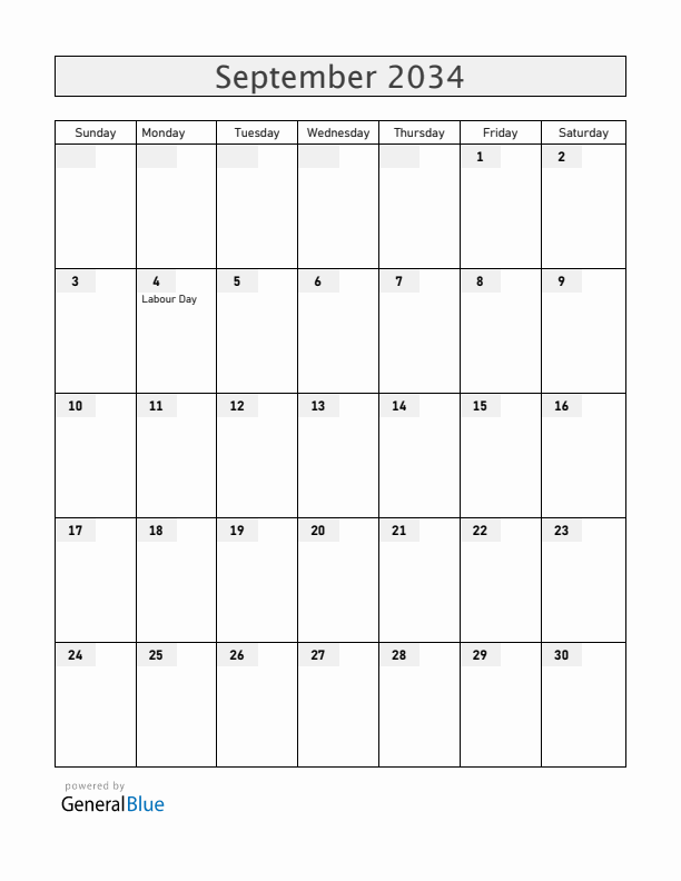 Bermuda September 2034 Calendar with Holidays