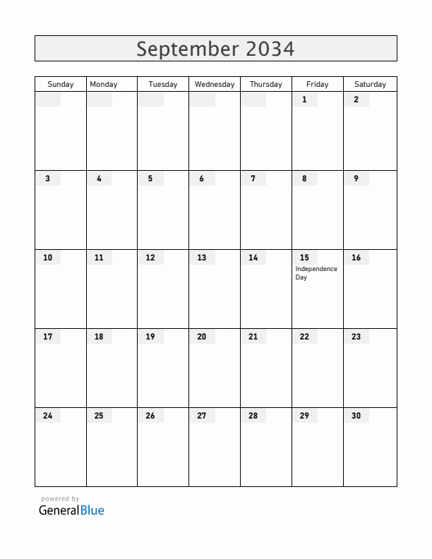 Guatemala September 2034 Calendar with Holidays