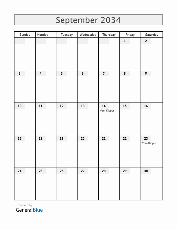 Croatia September 2034 Calendar with Holidays