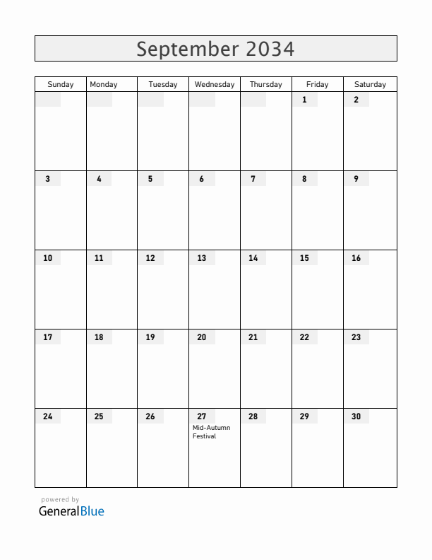 Philippines September 2034 Calendar with Holidays
