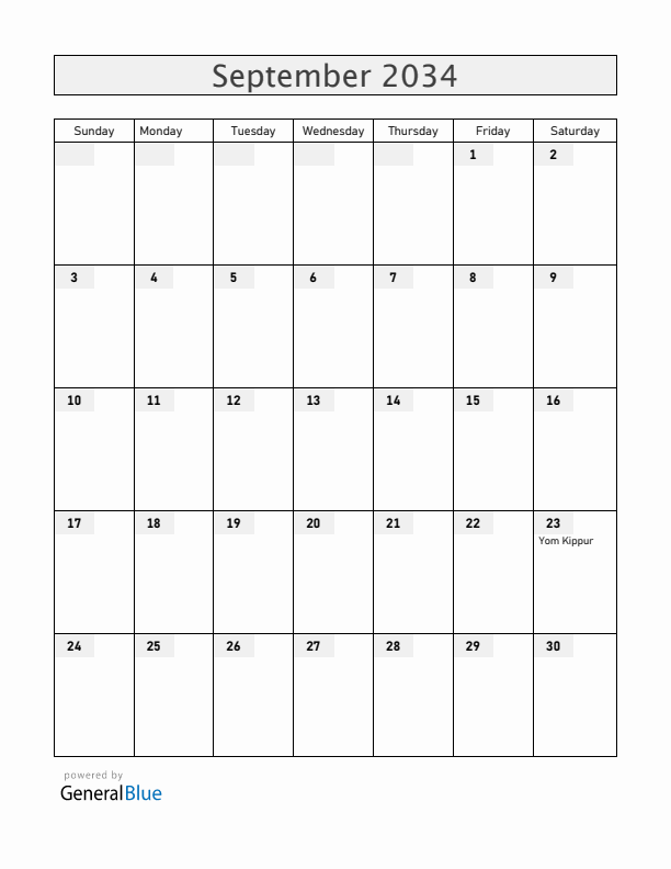 Serbia September 2034 Calendar with Holidays