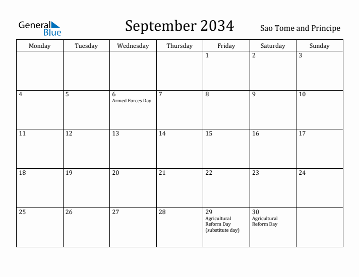 September 2034 Calendar Sao Tome and Principe