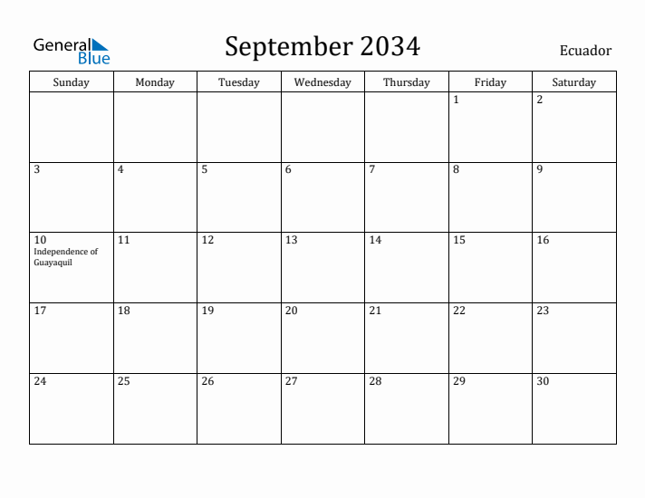 September 2034 Calendar Ecuador