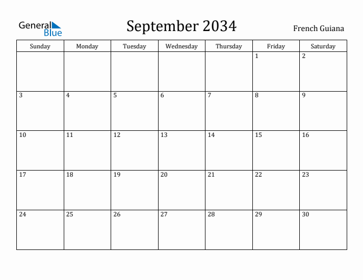 September 2034 Calendar French Guiana