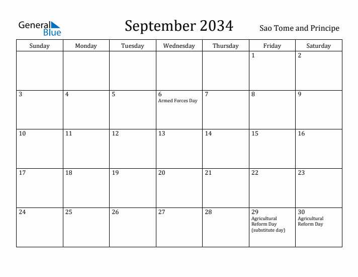 September 2034 Calendar Sao Tome and Principe