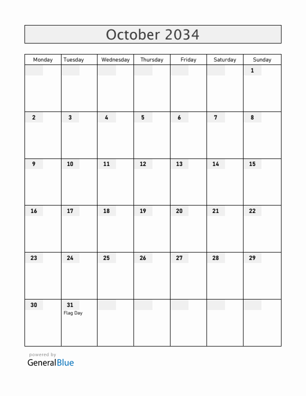 Ecuador October 2034 Calendar with Holidays