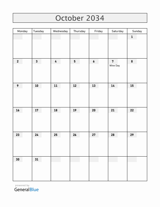 Moldova October 2034 Calendar with Holidays