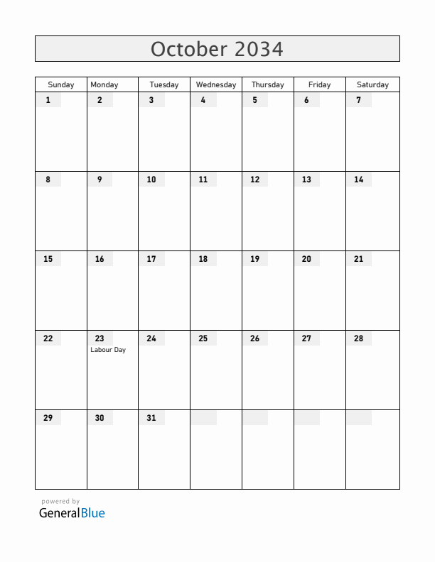 New Zealand October 2034 Calendar with Holidays