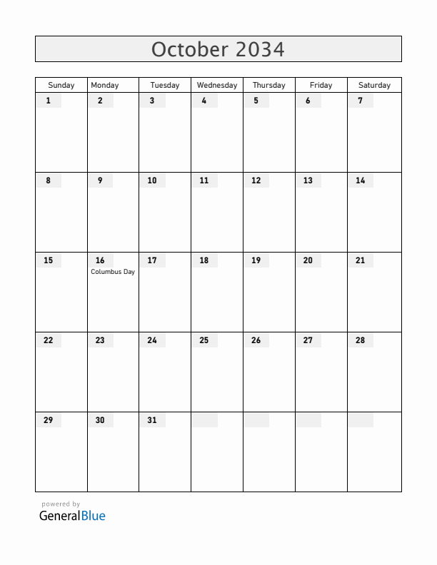 Uruguay October 2034 Calendar with Holidays
