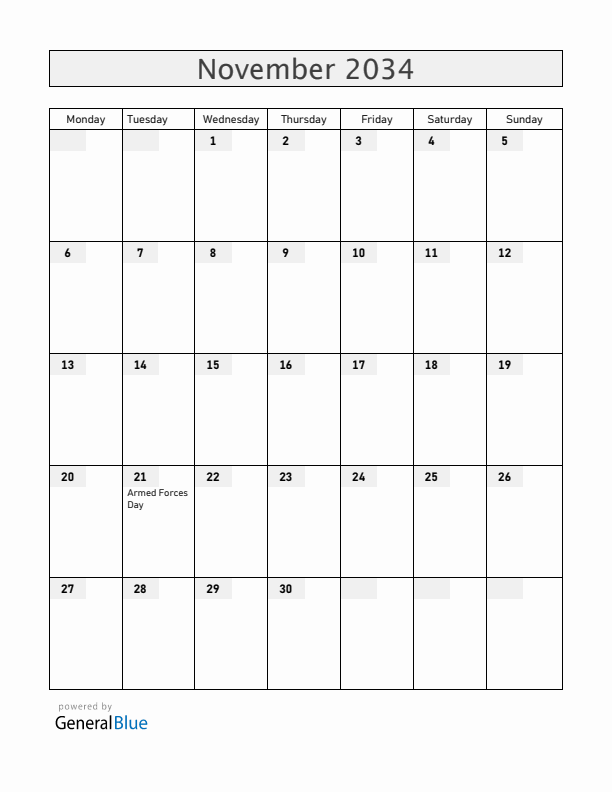 Bangladesh November 2034 Calendar with Holidays