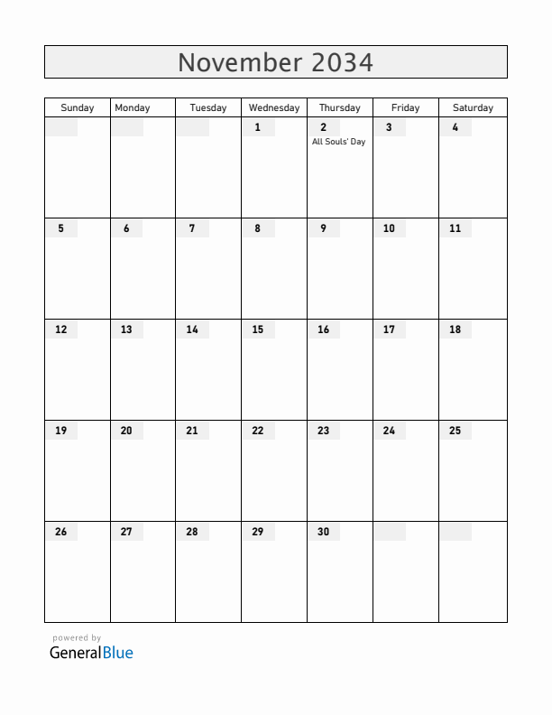 Uruguay November 2034 Calendar with Holidays