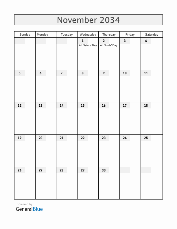 Venezuela November 2034 Calendar with Holidays
