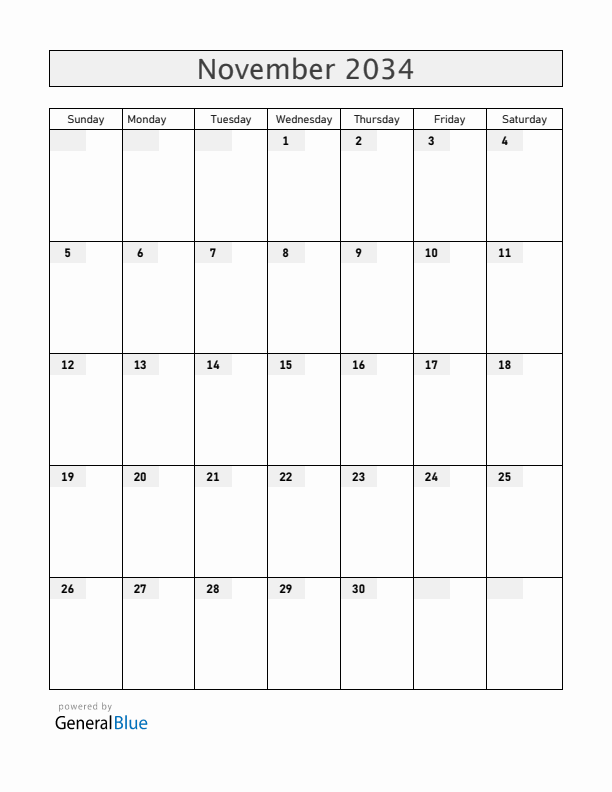 Zambia November 2034 Calendar with Holidays