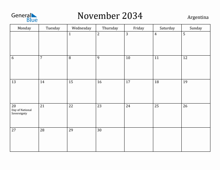 November 2034 Calendar Argentina