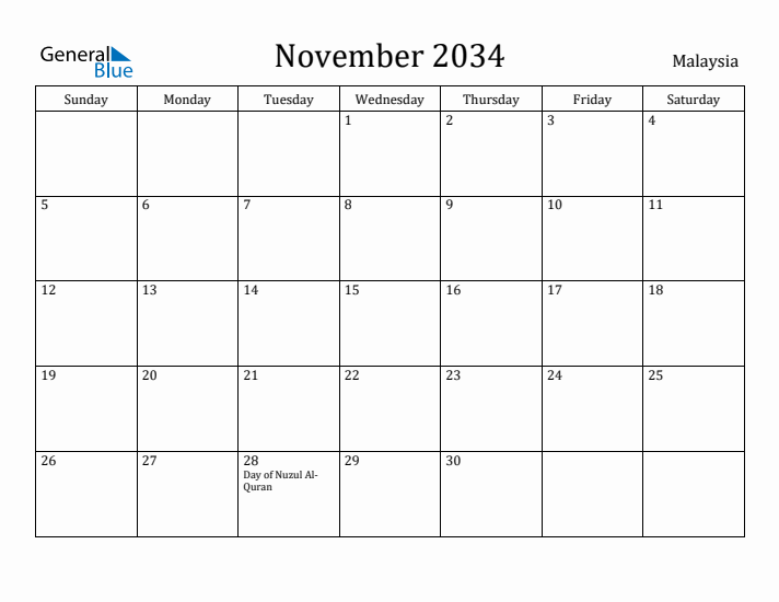 November 2034 Calendar Malaysia