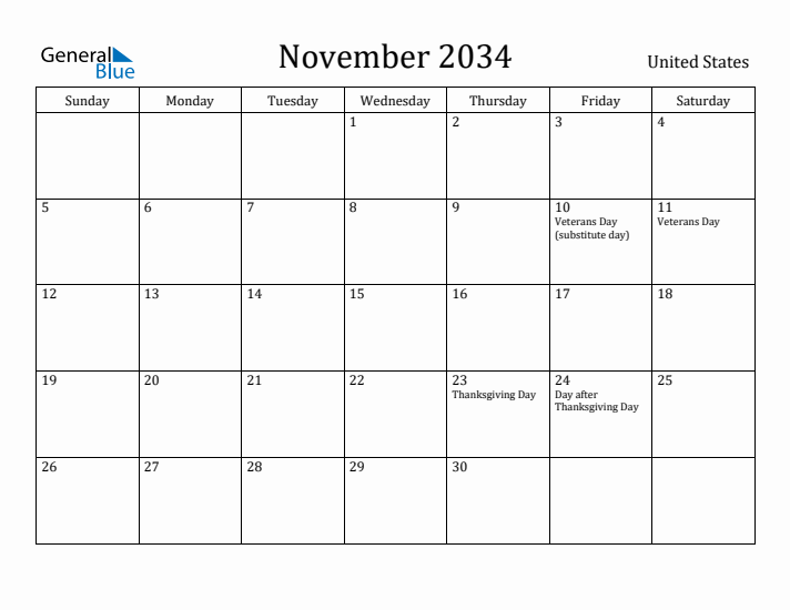 November 2034 Calendar United States