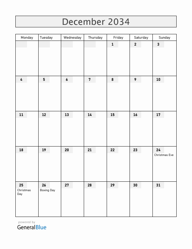 Greenland December 2034 Calendar with Holidays
