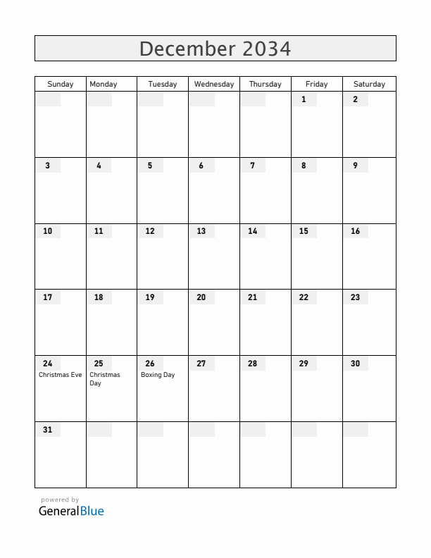Greenland December 2034 Calendar with Holidays