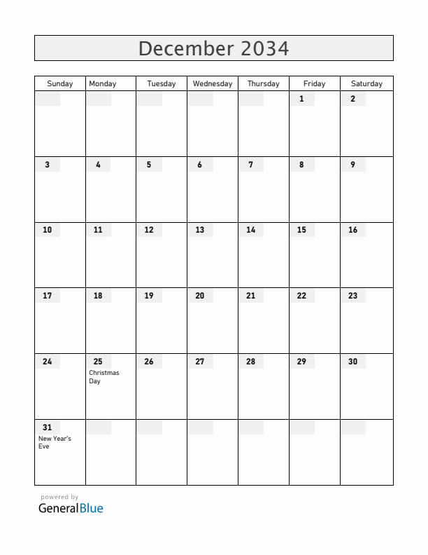 Japan December 2034 Calendar with Holidays