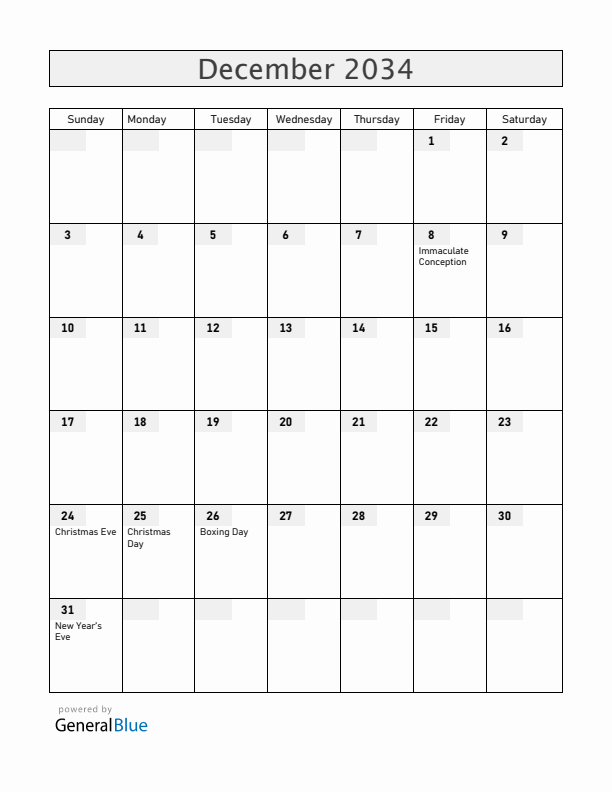 Liechtenstein December 2034 Calendar with Holidays