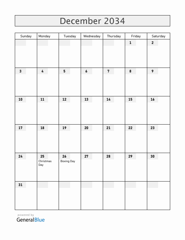 Luxembourg December 2034 Calendar with Holidays
