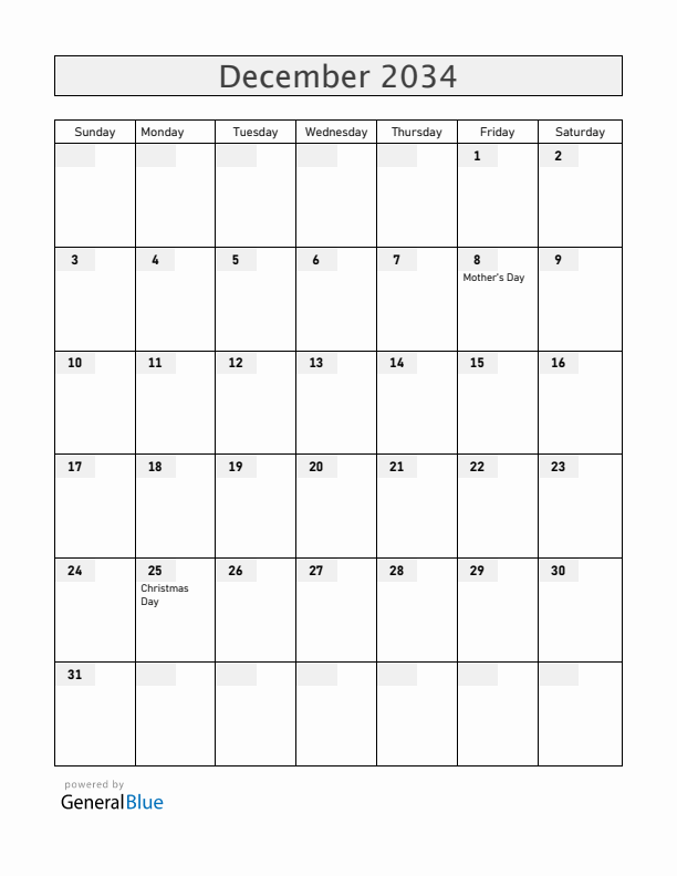 Panama December 2034 Calendar with Holidays