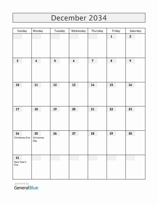 Uruguay December 2034 Calendar with Holidays
