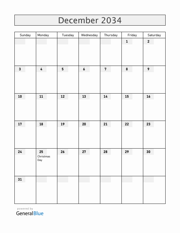 Zambia December 2034 Calendar with Holidays