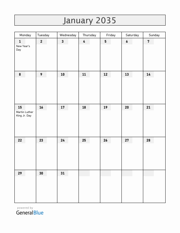 Guam January 2035 Calendar with Holidays