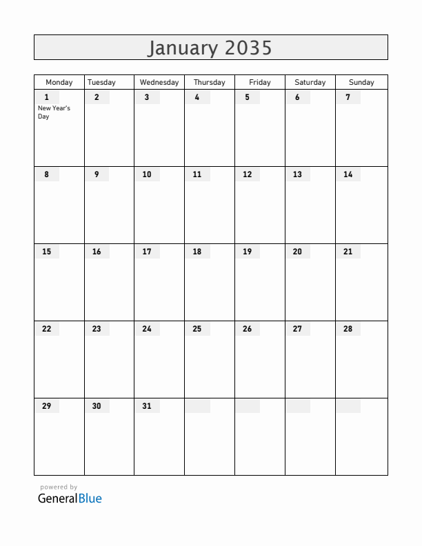 Mayotte January 2035 Calendar with Holidays