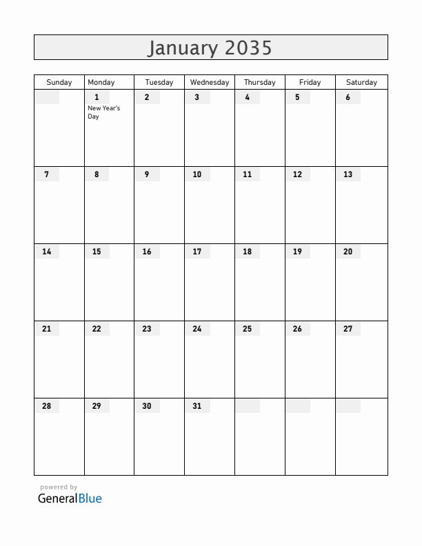 Mayotte January 2035 Calendar with Holidays