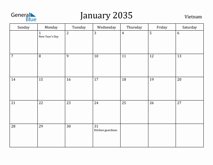 January 2035 Calendar Vietnam