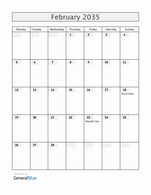 Guyana February 2035 Calendar with Holidays