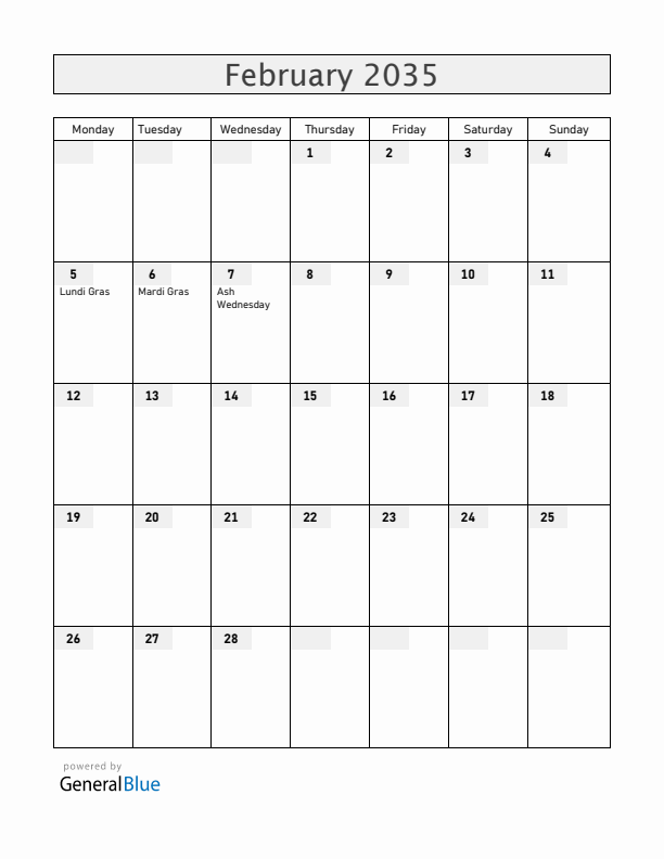 Haiti February 2035 Calendar with Holidays