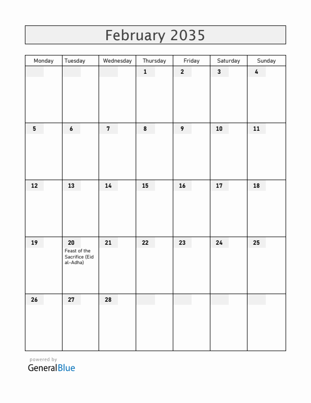 South Sudan February 2035 Calendar with Holidays