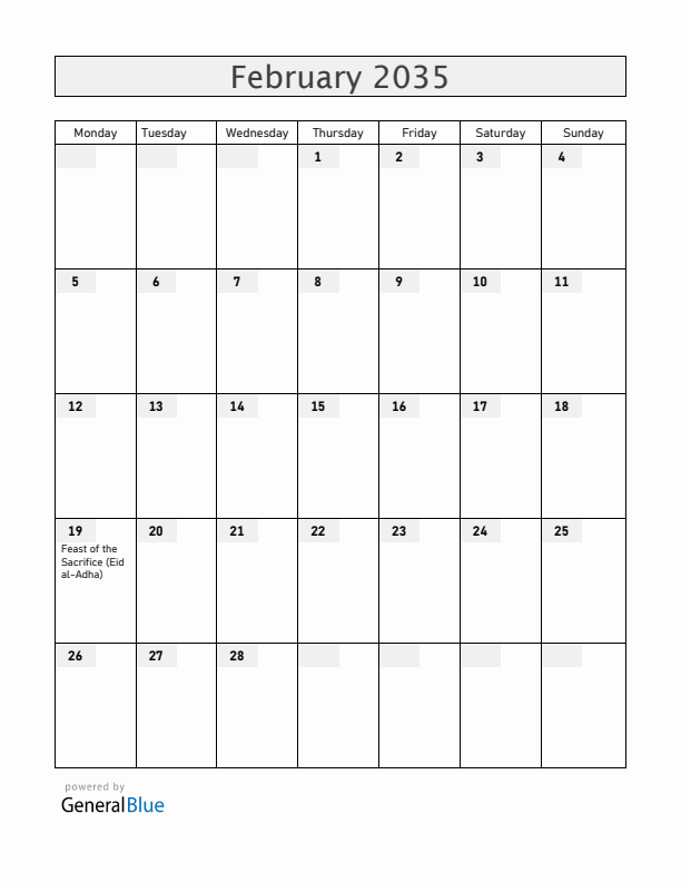 Togo February 2035 Calendar with Holidays