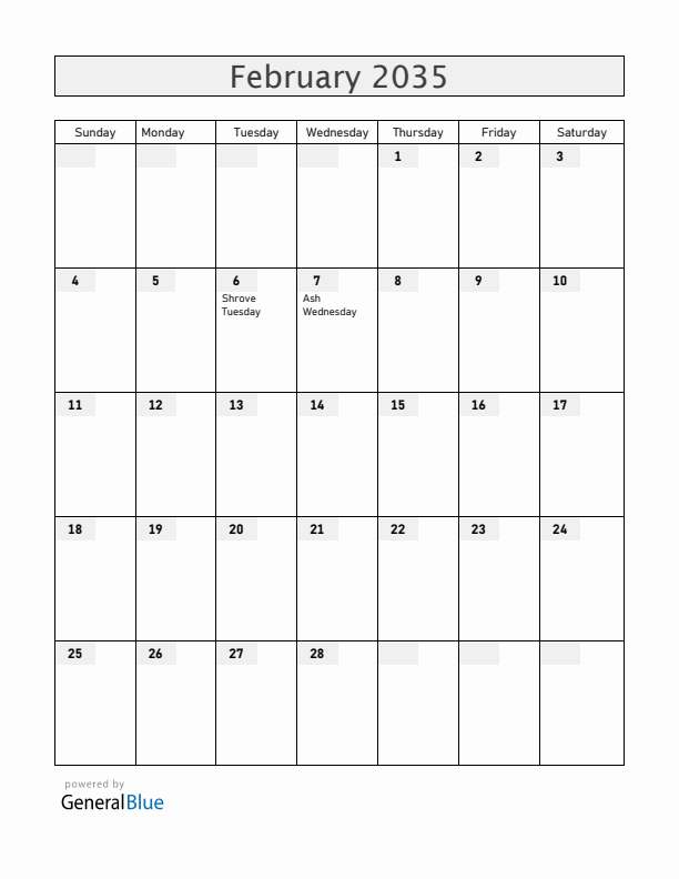Cabo Verde February 2035 Calendar with Holidays