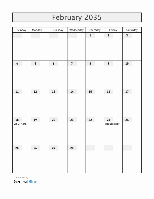 Guyana February 2035 Calendar with Holidays